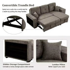 Divano Sezionale a L Reversibile con Chaise Longue Contenitore, Ripiano Laterale e 2 Sgabelli - Divano Letto Estraibile per Soggiorno