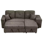 Divano Sezionale a L Reversibile con Chaise Longue Contenitore, Ripiano Laterale e 2 Sgabelli - Divano Letto Estraibile per Soggiorno