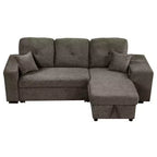 Divano Sezionale a L Reversibile con Chaise Longue Contenitore, Ripiano Laterale e 2 Sgabelli - Divano Letto Estraibile per Soggiorno