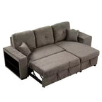 Divano Sezionale a L Reversibile con Chaise Longue Contenitore, Ripiano Laterale e 2 Sgabelli - Divano Letto Estraibile per Soggiorno