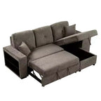 Divano Sezionale a L Reversibile con Chaise Longue Contenitore, Ripiano Laterale e 2 Sgabelli - Divano Letto Estraibile per Soggiorno
