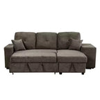 Divano Sezionale a L Reversibile con Chaise Longue Contenitore, Ripiano Laterale e 2 Sgabelli - Divano Letto Estraibile per Soggiorno