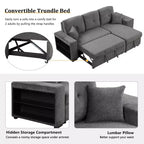 Divano Sezionale a L Reversibile con Chaise Longue Contenitore, Ripiano Laterale e 2 Sgabelli - Divano Letto Estraibile per Soggiorno