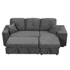 Divano Sezionale a L Reversibile con Chaise Longue Contenitore, Ripiano Laterale e 2 Sgabelli - Divano Letto Estraibile per Soggiorno