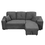 Divano Sezionale a L Reversibile con Chaise Longue Contenitore, Ripiano Laterale e 2 Sgabelli - Divano Letto Estraibile per Soggiorno