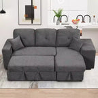 Reversible L-Shape Sleeper Sectional Sofa with Storage Chaise, Side Shelf & 2 Stools - Pull-Out Sofa Bed for Living Room