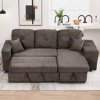 Divano Sezionale a L Reversibile con Chaise Longue Contenitore, Ripiano Laterale e 2 Sgabelli - Divano Letto Estraibile per Soggiorno