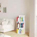 Libreria Girevole, Organizer Verticale Girevole a 360°, Torre Salvaspazio Rotonda, Bianco-SpaceAid