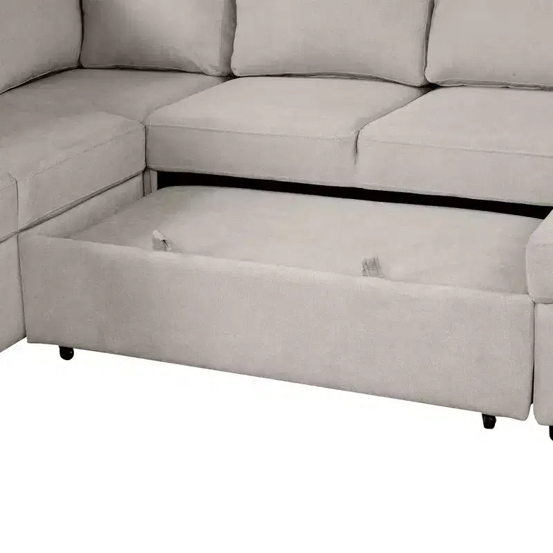 Divano letto angolare a U 109" con porte USB, chaise longue contenitore e 4 cuscini - Divano letto convertibile per soggiorno