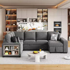 Divano letto angolare a U 109" con porte USB, chaise longue contenitore e 4 cuscini - Divano letto convertibile per soggiorno