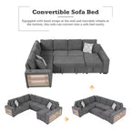 Divano letto angolare a U 109" con porte USB, chaise longue contenitore e 4 cuscini - Divano letto convertibile per soggiorno