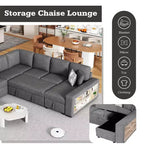 Divano letto angolare a U 109" con porte USB, chaise longue contenitore e 4 cuscini - Divano letto convertibile per soggiorno