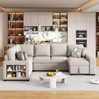 Divano letto angolare a U 109" con porte USB, chaise longue contenitore e 4 cuscini - Divano letto convertibile per soggiorno