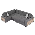Divano letto angolare a U 109" con porte USB, chaise longue contenitore e 4 cuscini - Divano letto convertibile per soggiorno
