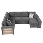 Divano letto angolare a U 109" con porte USB, chaise longue contenitore e 4 cuscini - Divano letto convertibile per soggiorno