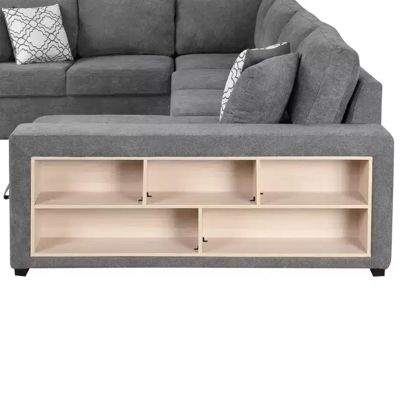 Divano letto angolare a U 109" con porte USB, chaise longue contenitore e 4 cuscini - Divano letto convertibile per soggiorno