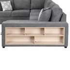Divano letto angolare a U 109" con porte USB, chaise longue contenitore e 4 cuscini - Divano letto convertibile per soggiorno