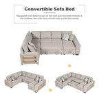 Divano letto angolare a U 109" con porte USB, chaise longue contenitore e 4 cuscini - Divano letto convertibile per soggiorno