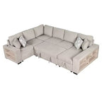 Divano letto angolare a U 109" con porte USB, chaise longue contenitore e 4 cuscini - Divano letto convertibile per soggiorno