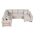 Divano letto angolare a U 109" con porte USB, chaise longue contenitore e 4 cuscini - Divano letto convertibile per soggiorno