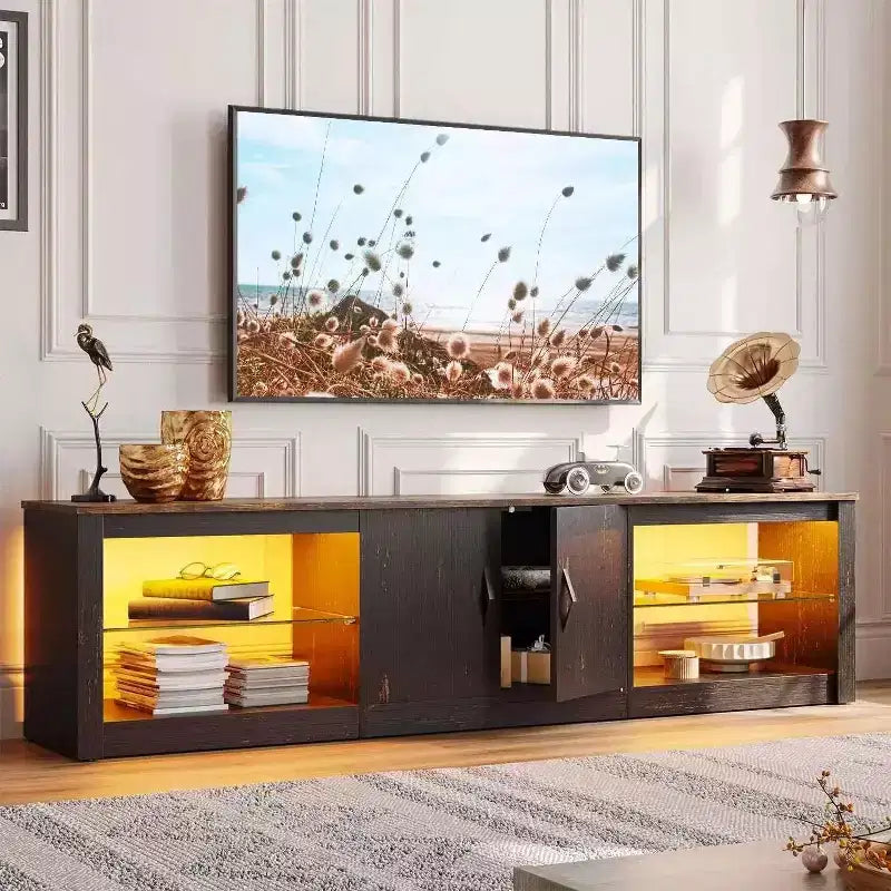 Mobile TV Bestier da 70 con LED per TV fino a 75, Centro d'Intrattenimento per Soggiorno