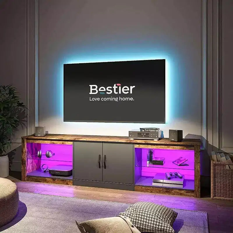 Mobile TV Bestier da 70 con LED per TV fino a 75, Centro d'Intrattenimento per Soggiorno