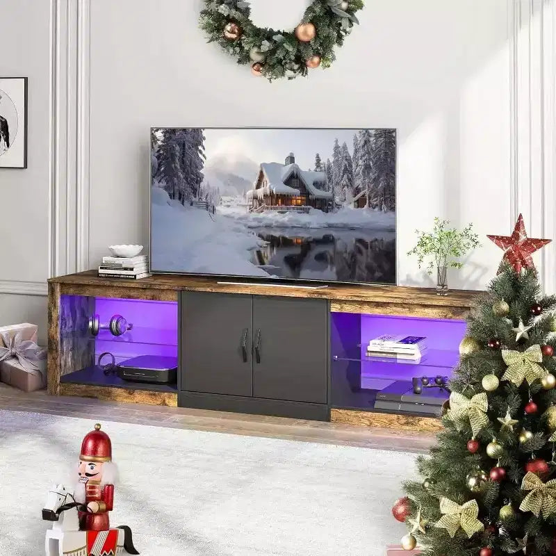 Mobile TV Bestier da 70 con LED per TV fino a 75, Centro d'Intrattenimento per Soggiorno