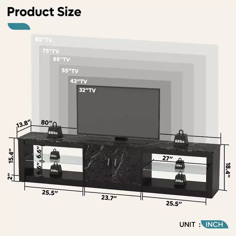 Mobile TV Bestier da 70 con LED per TV fino a 75, Centro d'Intrattenimento per Soggiorno