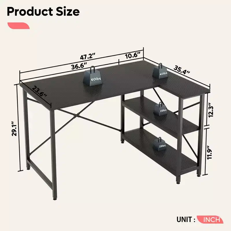 Bestier Scrivania ad angolo a L piccola con ripiani, scrivania da lavoro per studio da 120 cm, workstation per ufficio domestico per piccoli spazi