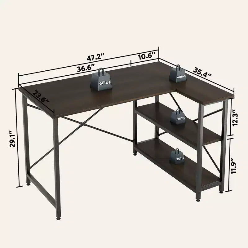 Bestier Scrivania ad angolo a L piccola con ripiani, scrivania da lavoro per studio da 120 cm, workstation per ufficio domestico per piccoli spazi