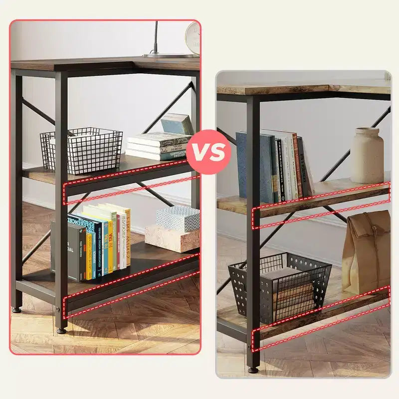 Bestier Scrivania ad angolo a L piccola con ripiani, scrivania da lavoro per studio da 120 cm, workstation per ufficio domestico per piccoli spazi