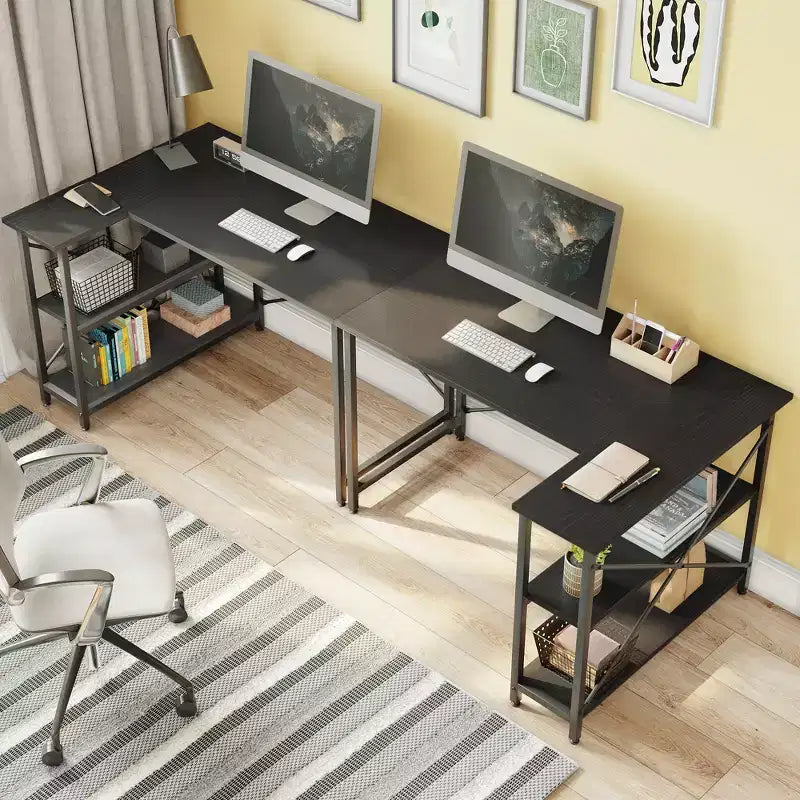 Bestier Scrivania ad angolo a L piccola con ripiani, scrivania da lavoro per studio da 120 cm, workstation per ufficio domestico per piccoli spazi