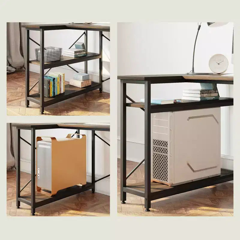 Bestier Scrivania ad angolo a L piccola con ripiani, scrivania da lavoro per studio da 120 cm, workstation per ufficio domestico per piccoli spazi