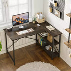 Bestier Scrivania ad angolo a L piccola con ripiani, scrivania da lavoro per studio da 120 cm, workstation per ufficio domestico per piccoli spazi