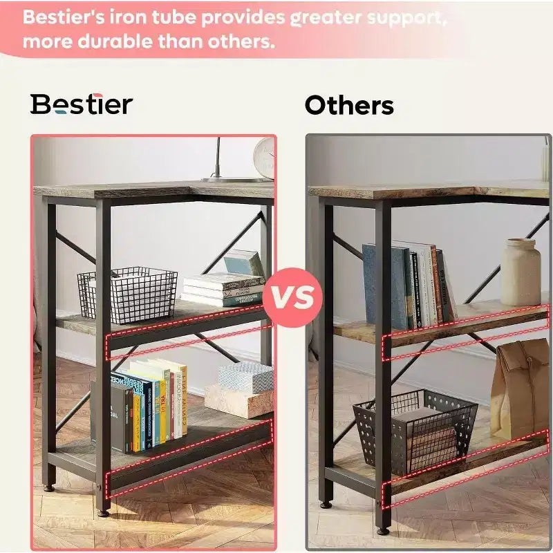 Bestier Scrivania ad angolo a L piccola con ripiani, scrivania da lavoro per studio da 120 cm, workstation per ufficio domestico per piccoli spazi