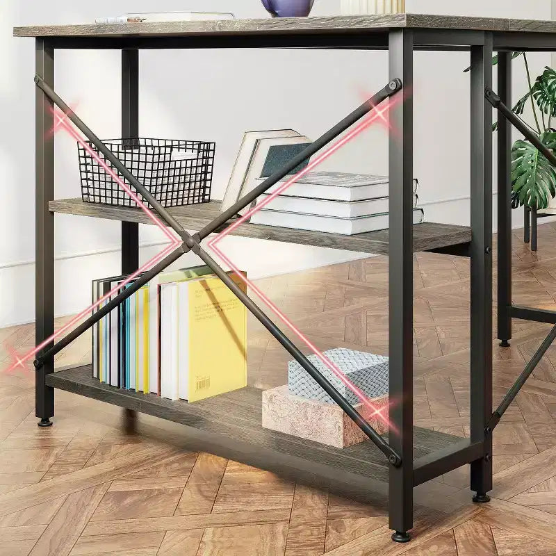 Bestier Scrivania ad angolo a L piccola con ripiani, scrivania da lavoro per studio da 120 cm, workstation per ufficio domestico per piccoli spazi