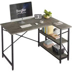 Bestier Scrivania ad angolo a L piccola con ripiani, scrivania da lavoro per studio da 120 cm, workstation per ufficio domestico per piccoli spazi