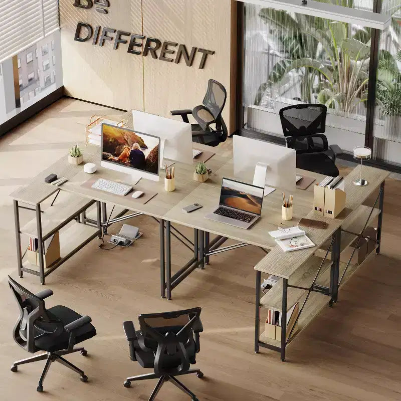Bestier Scrivania ad angolo a L piccola con ripiani, scrivania da lavoro per studio da 120 cm, workstation per ufficio domestico per piccoli spazi