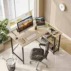 Bestier Scrivania ad angolo a L piccola con ripiani, scrivania da lavoro per studio da 120 cm, workstation per ufficio domestico per piccoli spazi