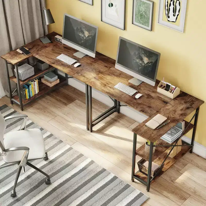 Bestier Scrivania ad angolo a L piccola con ripiani, scrivania da lavoro per studio da 120 cm, workstation per ufficio domestico per piccoli spazi