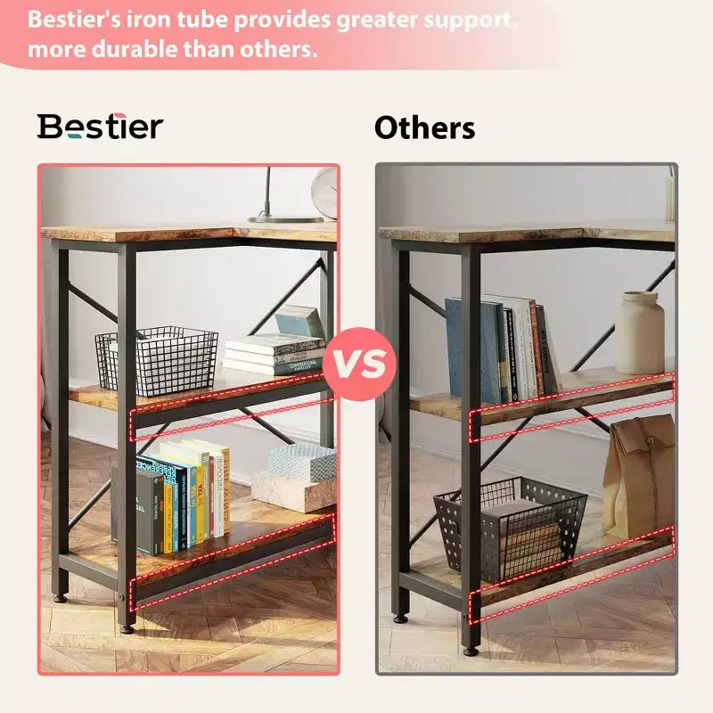 Bestier Scrivania ad angolo a L piccola con ripiani, scrivania da lavoro per studio da 120 cm, workstation per ufficio domestico per piccoli spazi