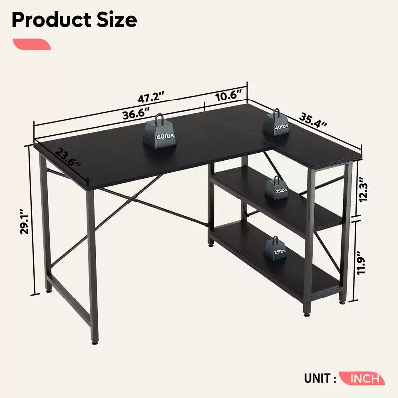 Bestier Scrivania ad angolo a L piccola con ripiani, scrivania da lavoro per studio da 120 cm, workstation per ufficio domestico per piccoli spazi