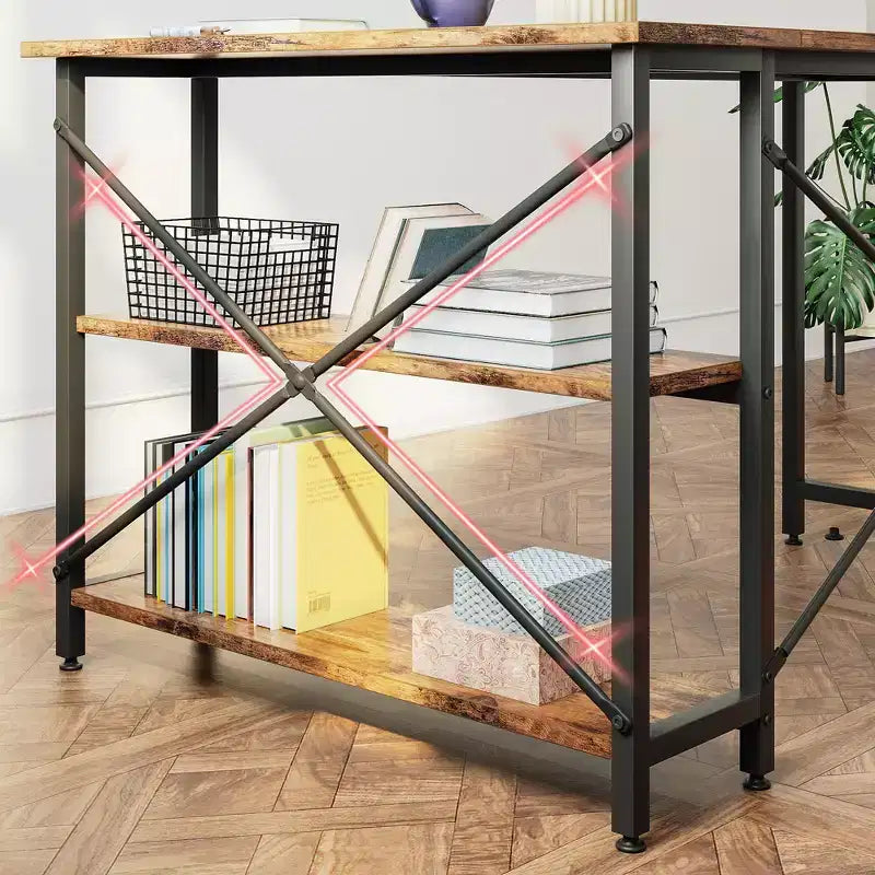 Bestier Scrivania ad angolo a L piccola con ripiani, scrivania da lavoro per studio da 120 cm, workstation per ufficio domestico per piccoli spazi