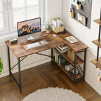Bestier Scrivania ad angolo a L piccola con ripiani, scrivania da lavoro per studio da 120 cm, workstation per ufficio domestico per piccoli spazi