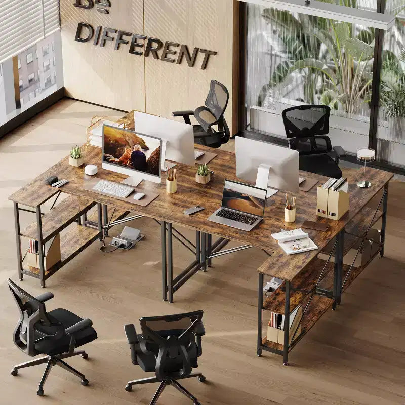 Bestier Scrivania ad angolo a L piccola con ripiani, scrivania da lavoro per studio da 120 cm, workstation per ufficio domestico per piccoli spazi