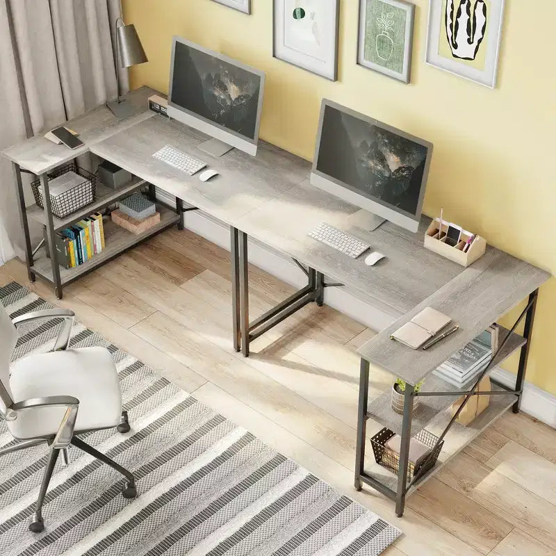 Bestier Scrivania ad angolo a L piccola con ripiani, scrivania da lavoro per studio da 120 cm, workstation per ufficio domestico per piccoli spazi