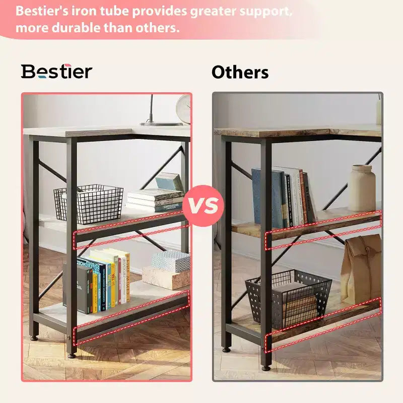 Bestier Scrivania ad angolo a L piccola con ripiani, scrivania da lavoro per studio da 120 cm, workstation per ufficio domestico per piccoli spazi