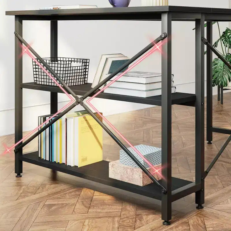 Bestier Scrivania ad angolo a L piccola con ripiani, scrivania da lavoro per studio da 120 cm, workstation per ufficio domestico per piccoli spazi