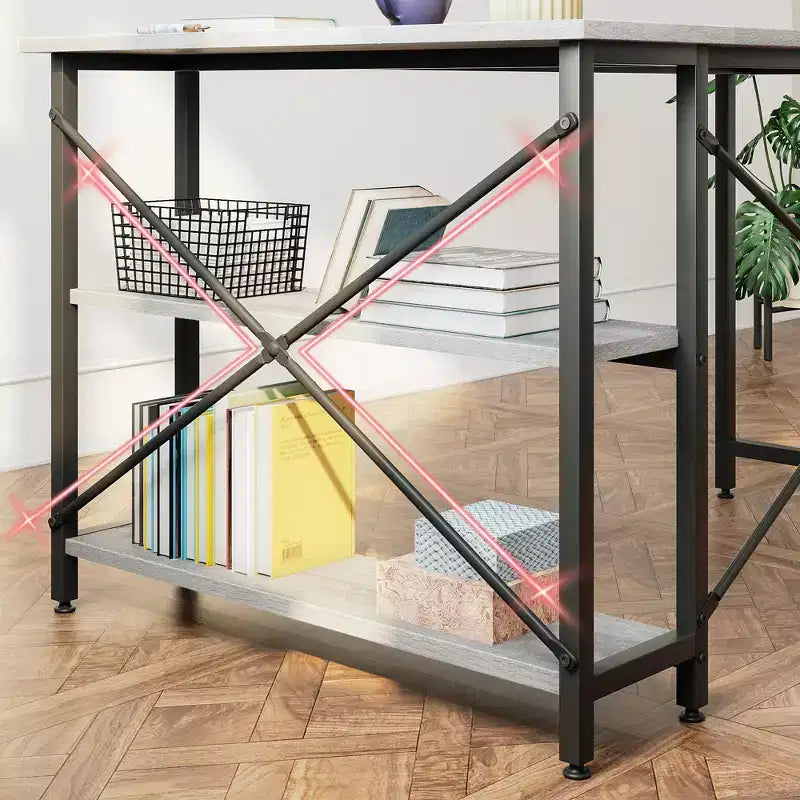 Bestier Scrivania ad angolo a L piccola con ripiani, scrivania da lavoro per studio da 120 cm, workstation per ufficio domestico per piccoli spazi