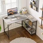 Bestier Scrivania ad angolo a L piccola con ripiani, scrivania da lavoro per studio da 120 cm, workstation per ufficio domestico per piccoli spazi